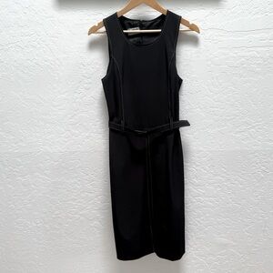 Vintage 60s mod Black Sheath Dress Pleated Skirt belted white thread detail Sz S